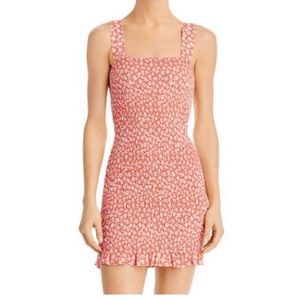 AQUA Smocked Floral Ruffle Mini Dress coral white womens Medium